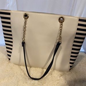 White and navy purse